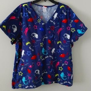 Dr. Seuss one two red white blue fish scrub top